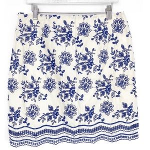 Loft Embroidered Floral Print Shift Skirt, Blue and White - Size 2T